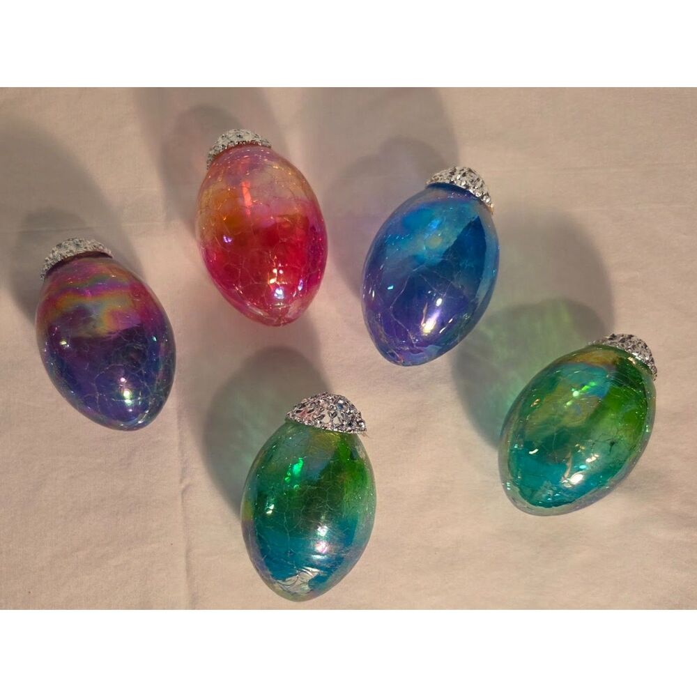 Vintage Iridescent Glass Easter Egg Ornaments Set of 5 Crackle Finish Bundle